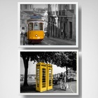 Kit 2 Quadros Bonde E Cabine Amarela 24x18cm - Com Vidro Mold