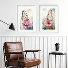 Kit 2 Quadros Borboletas Aquarela - 60x48cm Moldura:madeira P