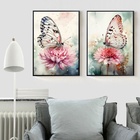 Kit 2 Quadros Borboletas E Flores Aquarela 45x34cm - Com Vidr