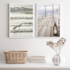 Kit 2 Quadros Brancos Praia- Pássaros Mar Lanterna 24x18cm -