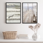 Kit 2 Quadros Brancos Praia- Pássaros Mar Lanterna 33x24cm Mo