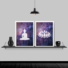 Kit 2 Quadros Buda E Flor De Lotus Galaxia 45x34cm - Com Vidr