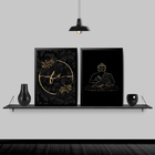 Kit 2 Quadros Buda Fé Preto Com Dourado 33x24cm - Com Vidro M