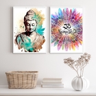 Kit 2 Quadros Buda Namastê- Aquarela 24x18cm Moldura:madeira