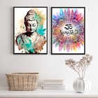 Kit 2 Quadros Buda Namastê- Aquarela 45x34cm - Com Vidro Mold