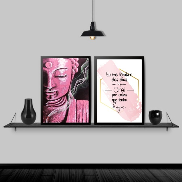 Kit 2 Quadros Buda Rosa Dias Que Orei 45x34cm Moldura:madeira