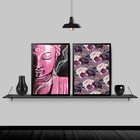 Kit 2 Quadros Buda Rosa Flores 33x24cm - Com Vidro Moldura:ma