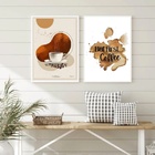 Kit 2 Quadros But First Coffee Marrom 33x24cm Moldura Branca