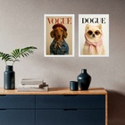 Kit 2 Quadros Cães Fashion - Capa De Revista 33x24cm Moldura