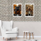 Kit 2 Quadros Cães Motociclistas 33x24cm - Com Vidro Moldura: