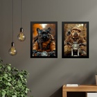 Kit 2 Quadros Cães Motociclistas 45x34cm - Com Vidro Moldura: