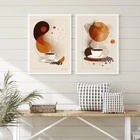 Kit 2 Quadros Café Abstrato - Terracota 33x24cm Moldura Preta