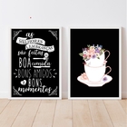 Kit 2 Quadros Café Cozinha Bons Momentos 33x24cm Moldura:made