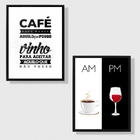 Kit 2 Quadros Café E Vinho 24x18cm - Com Vidro Moldura:madeir