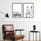 Kit 2 Quadros Café Gato - But First Coffee 60x48cm Moldura:ma