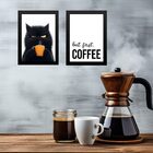 Kit 2 Quadros Café - Gato Emburrado 45x34cm Moldura Preta