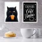 Kit 2 Quadros Café - Gato Mal Humorado 33x24cm Moldura Branca