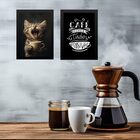Kit 2 Quadros Café Torna Tudo Possível - Gatinho 33x24cm - Co