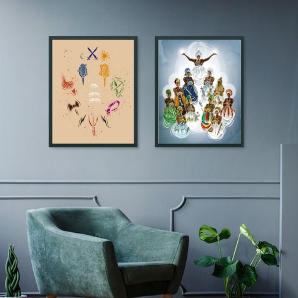 Kit 2 Quadros Candomblé - Os Orixás 24x18cm - Com Vidro Moldu