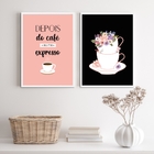 Kit 2 Quadros Cantinho Do Café- Preto E Rosa 33x24cm Moldura: