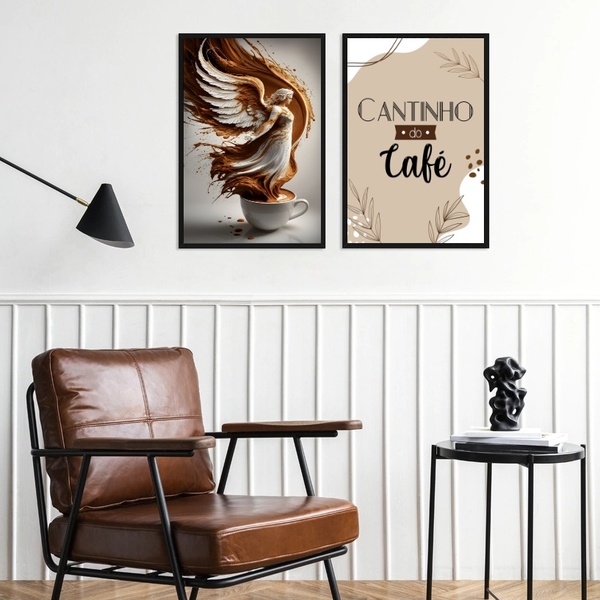 Kit 2 Quadros Cantinho Do Café Abençoado 45x34cm - Com Vidro