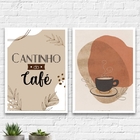 Kit 2 Quadros Cantinho Do Café Abstrato Marrom 45x34cm - Com