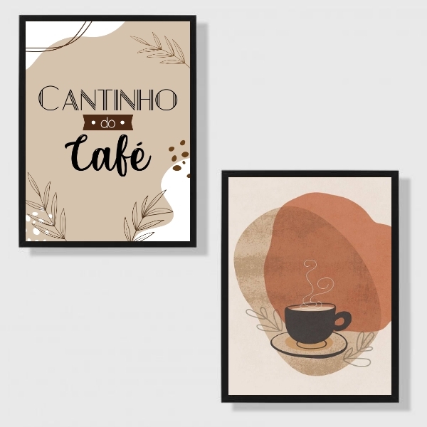Kit 2 Quadros Cantinho Do Café Abstrato Marrom 45x34cm - Com