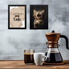 Kit 2 Quadros Cantinho Do Café - Gatinho 33x24cm Moldura Preta