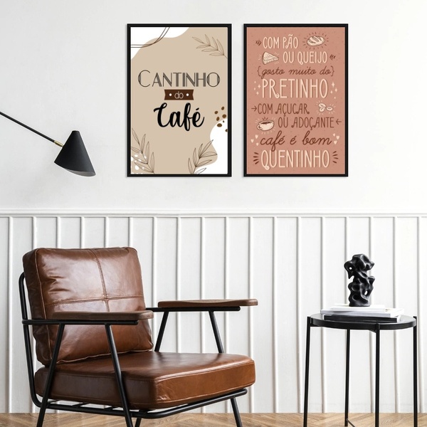 Kit 2 Quadros Cantinho Do Café Quentinho 24x18cm - Com Vidro