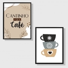 Kit 2 Quadros Cantinho Do Café Xícaras 33x24cm Moldura:madeir