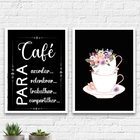 Kit 2 Quadros Cantinho Do Café Xícaras Flores 24x18cm Moldura