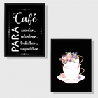 Kit 2 Quadros Cantinho Do Café Xícaras Flores 33x24cm Moldura