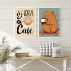 Kit 2 Quadros Capivara - Hora Do Café 24x18cm - Com Vidro Mol