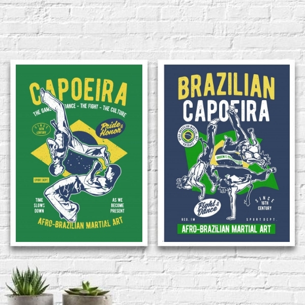 Kit 2 Quadros Capoeira Brasil 45x34cm - Com Vidro Moldura:mad