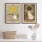 Kit 2 Quadros Cartas Tarot Gato- The Sun E The Moon 24x18cm M
