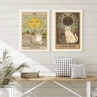 Kit 2 Quadros Cartas Tarot Gato- The Sun E The Moon 45x34cm -