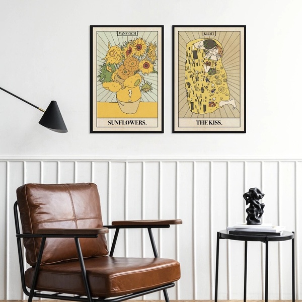 Kit 2 Quadros Cartas Tarot Klimt E Van Gogh 45x34cm - Com Vid