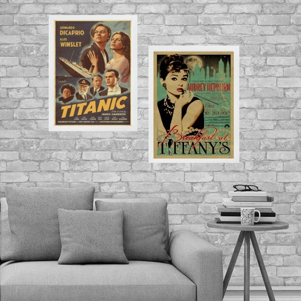 Kit 2 Quadros Cartazes Filmes Antigos 33x24cm Moldura:madeira