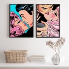 Kit 2 Quadros Casais Beijo Pop Art 33x24cm Moldura:madeira Pr