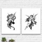 Kit 2 Quadros Casal De Anjos Vitorianos 45x34cm Moldura:madei