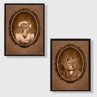 Kit 2 Quadros Casal De Esquilos Vintage 45x34cm Moldura:madei