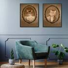 Kit 2 Quadros Casal De Gatinhos Vintage 24x18cm Moldura:madei