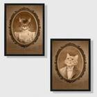 Kit 2 Quadros Casal De Gatinhos Vintage 33x24cm - Com Vidro M