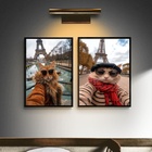 Kit 2 Quadros Casal De Gatos Em Paris 45x34cm - Com Vidro Mol
