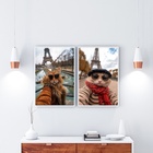 Kit 2 Quadros Casal De Gatos Em Paris 45x34cm Moldura Preta