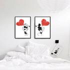 Kit 2 Quadros Casal Mickey E Minnie 24x18cm Moldura:madeira B