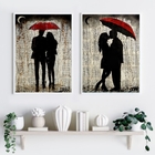 Kit 2 Quadros Casal Sombrinha Vermelha 45x34cm - Com Vidro Mo