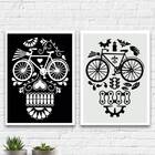 Kit 2 Quadros Caveiras Bicicletas 33x24cm Moldura:madeira Pre