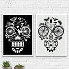 Kit 2 Quadros Caveiras Bicicletas 45x34cm Moldura:madeira Pre