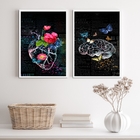 Kit 2 Quadros Cérebro Coração- Flores E Borboletas 33x24cm Mo